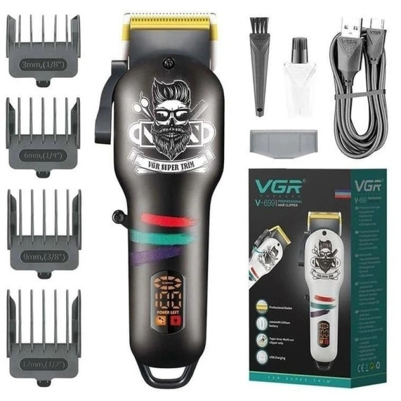 Машинка для стрижки волос VGR V-699 , 4 насадки, LED-дисплей