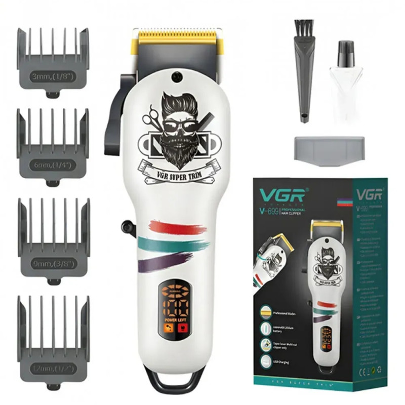 Машинка для стрижки волос VGR V-699 , 4 насадки, LED-дисплей