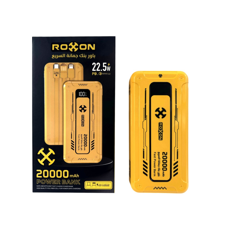 Внешний аккумулятор ROXON RO11 20000 мА·ч, 22,5 Вт, QC 3.0, со встроенными кабелями