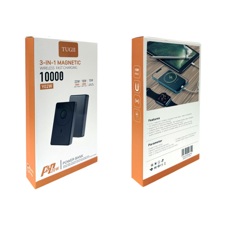 Зовнішній акумулятор TUGII Y02W 10000 мА·год, PD 20 Вт, MagSafe, бездротова зарядка 3-в-1- Замовити за ціною 957 грн.