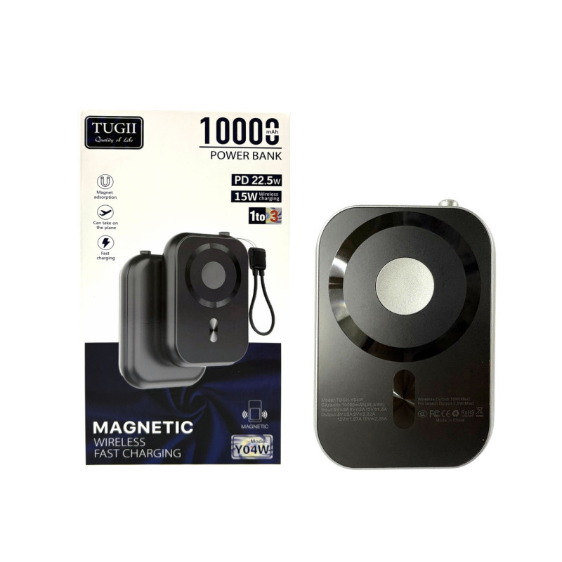 Зовнішній акумулятор TUGII Y04W 10000 мА·год, PD 22,5 Вт, MagSafe, бездротова зарядка 3-в-1- Замовити за ціною 1056 грн.