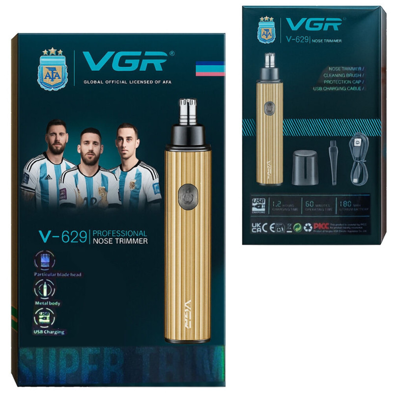 Триммер для носа и ушей VGR V-629, 8500 об/мин, USB Type-C, металлический корпус