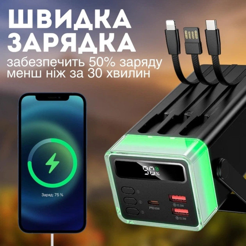 Внешний аккумулятор J92A, 50000 мАч, быстрая зарядка, фонарь