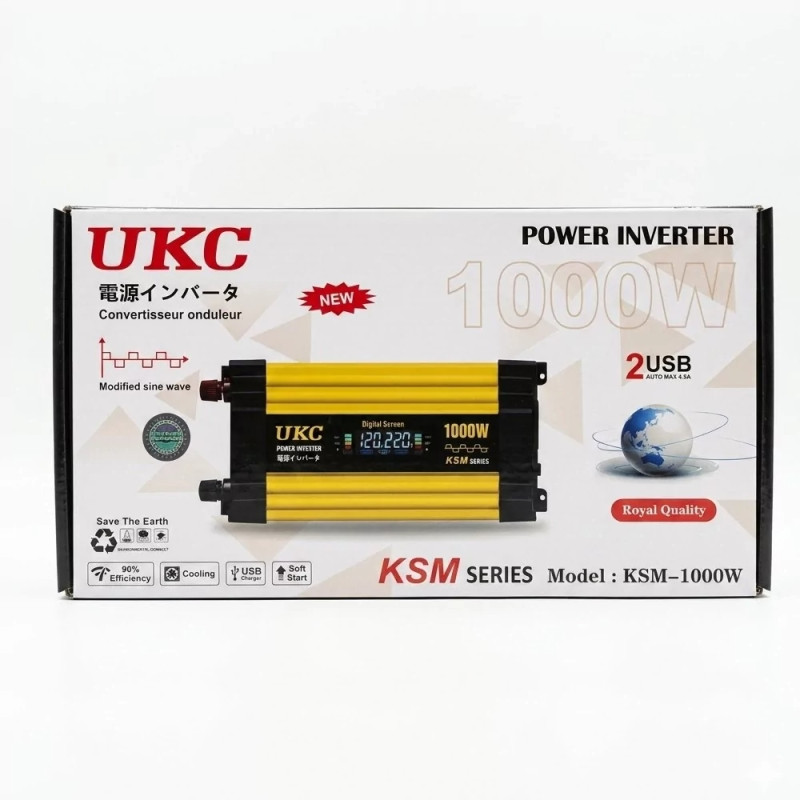 Преобразователь напряжения UKC KSM-1000W 12V → 220V, LCD, 2 USB- Замовити за ціною 1971 грн.