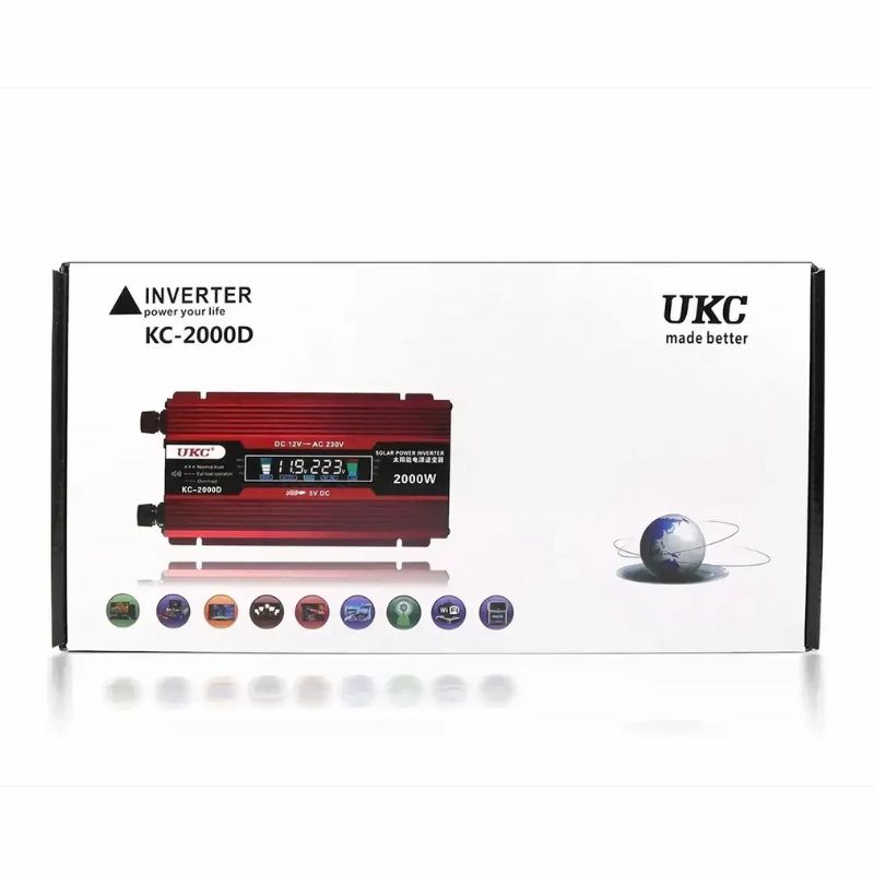 Перетворювач напруги UKC KC-2000D 12V → 220–230V, 2000W, LCD, USB- Замовити за ціною 2402 грн.