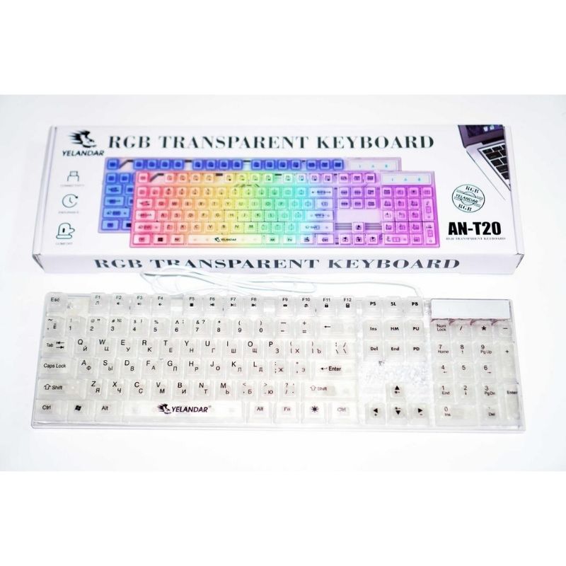 Прозора RGB ігрова клавіатура K101, 104 клавіші, USB, YELANDAR AN-T20- Замовити за ціною 914 грн.