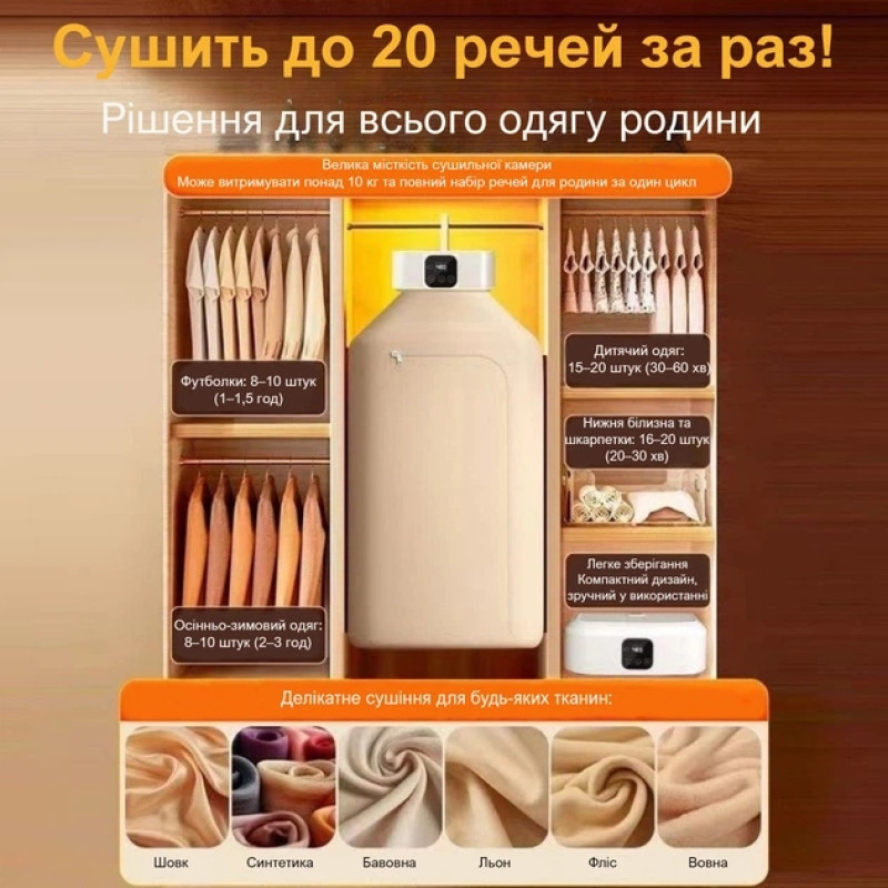 Електрична сушарка для одягу з UV-стерилізацією, 600 Вт, до 10 кг